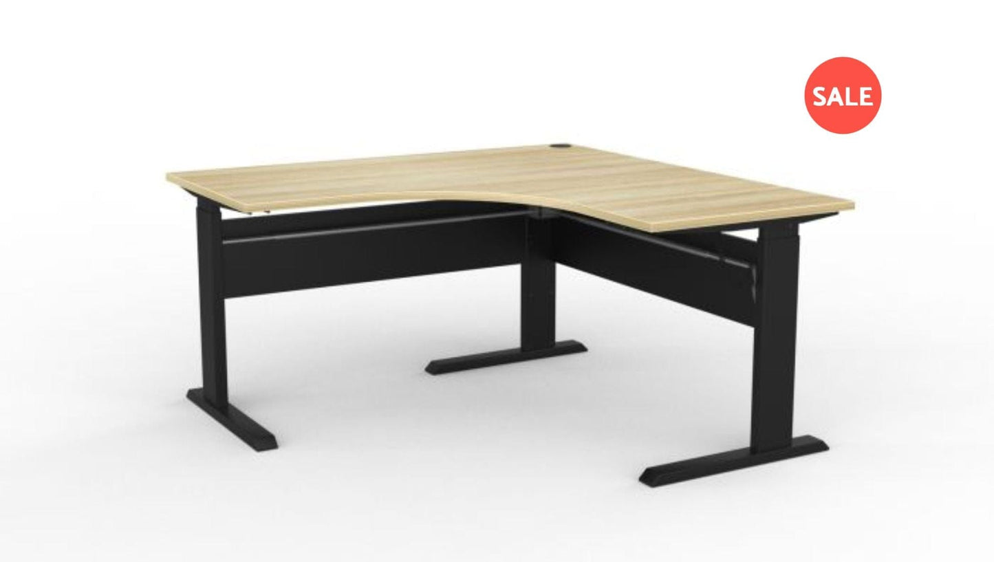 Desks 1500 x 1500 / Black / Atlantic oak Cubit Electric Height Adjust Workstation - Clearance