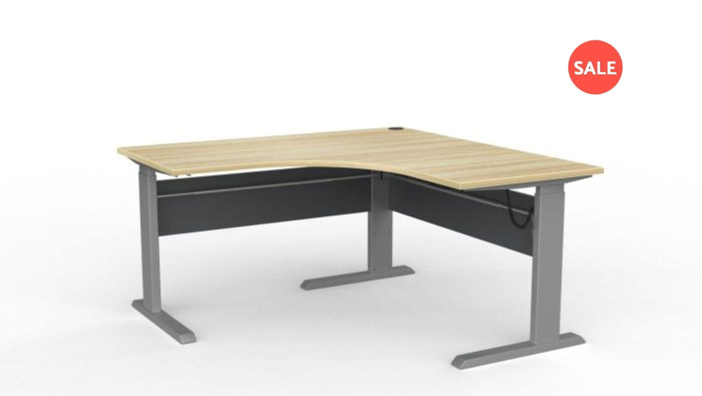 Desks 1500 x 1500 / Silver / Atlantic oak Cubit Electric Height Adjust Workstation - Clearance