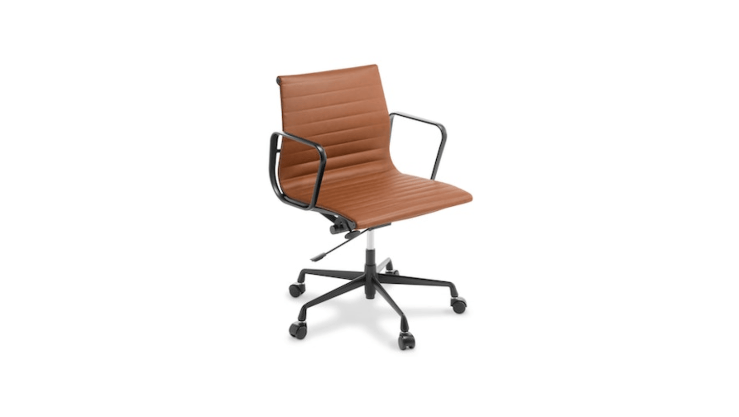 Seating Mid back / Tan Leather / Black Powdercoat Eames Replica Classic Chair